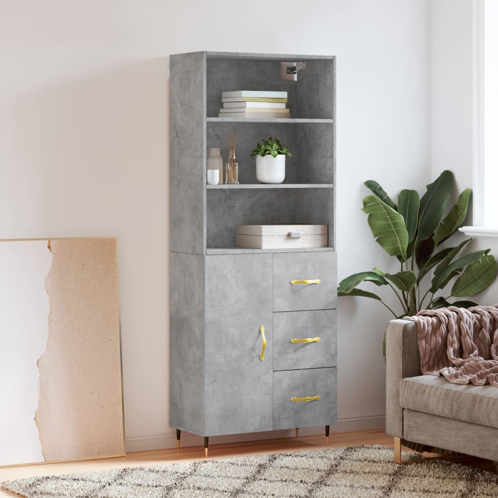 vidaXL Highboard Concrete Grey 69.5x34x180 cm Engineered Wood