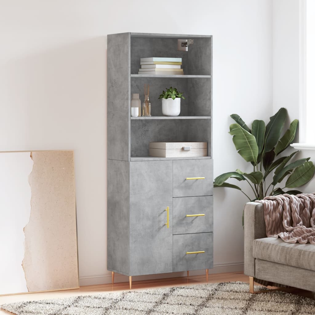 vidaXL Highboard Concrete Grey 69.5x34x180 cm Engineered Wood