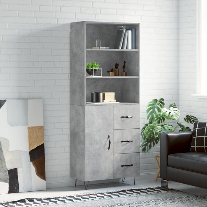 vidaXL Highboard Concrete Grey 69.5x34x180 cm Engineered Wood