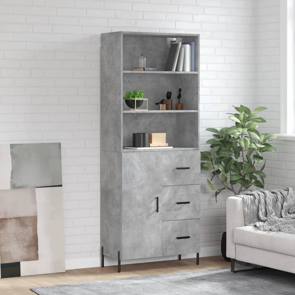 vidaXL Highboard Concrete Grey 69.5x34x180 cm Engineered Wood