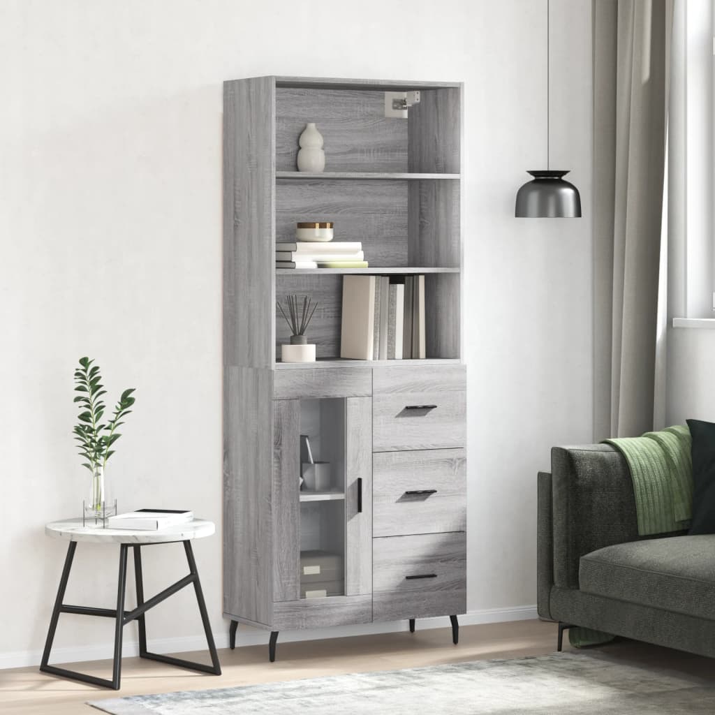 vidaXL Highboard Grey Sonoma 69.5x34x180 cm Engineered Wood