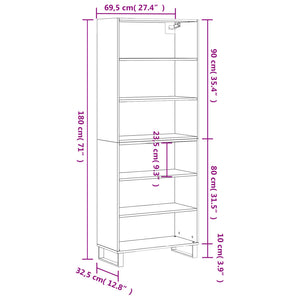 vidaXL Highboard Black 69.5x32.5x180 cm Engineered Wood