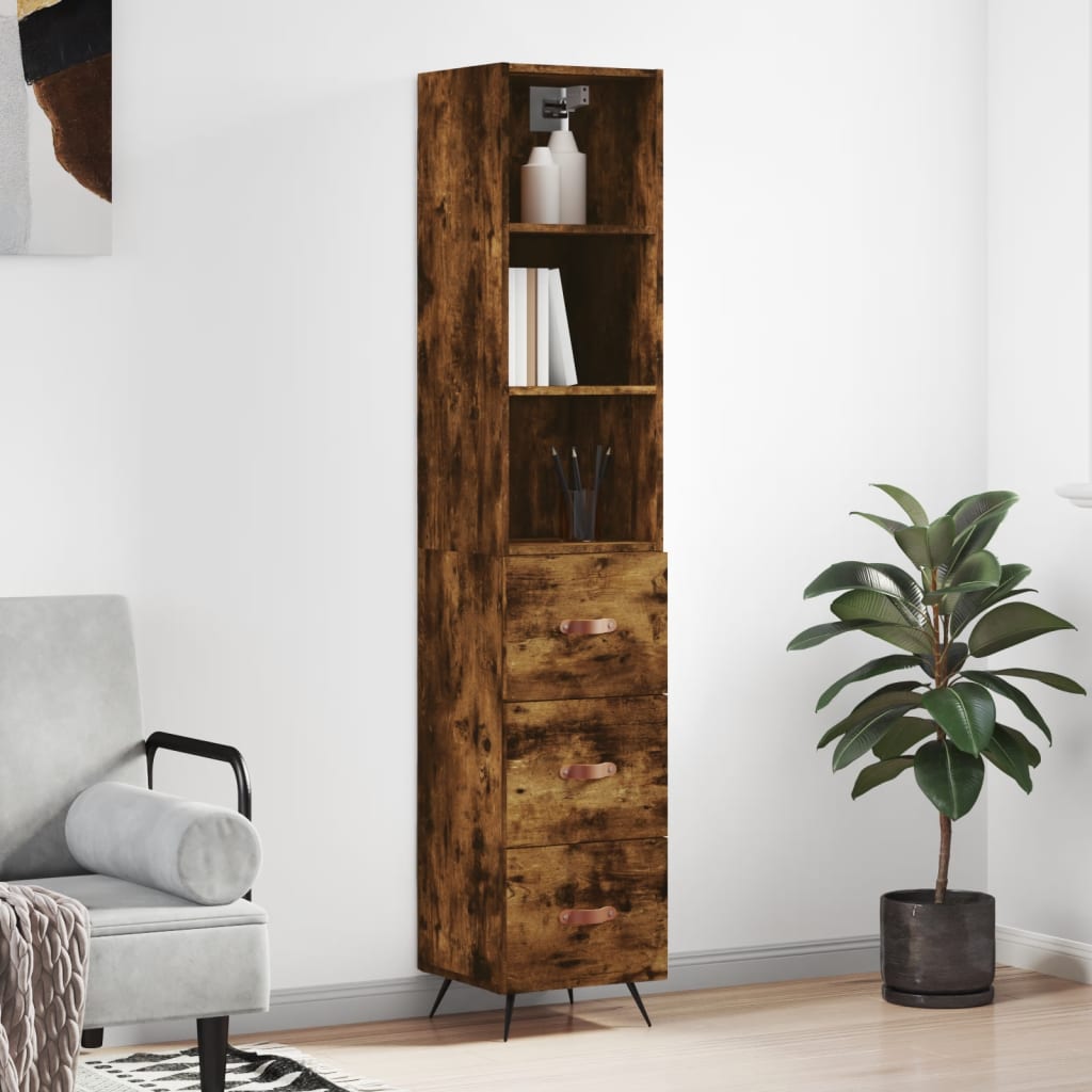 vidaXL Highboard Smoked Oak 34.5x34x180 cm Engineered Wood