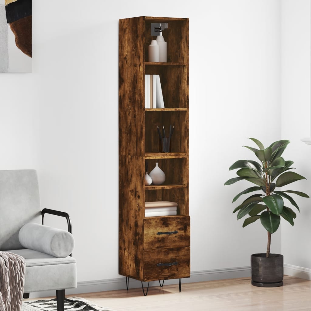 vidaXL Highboard Smoked Oak 34.5x34x180 cm Engineered Wood