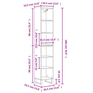 vidaXL Highboard High Gloss White 34.5x32.5x180 cm Engineered Wood