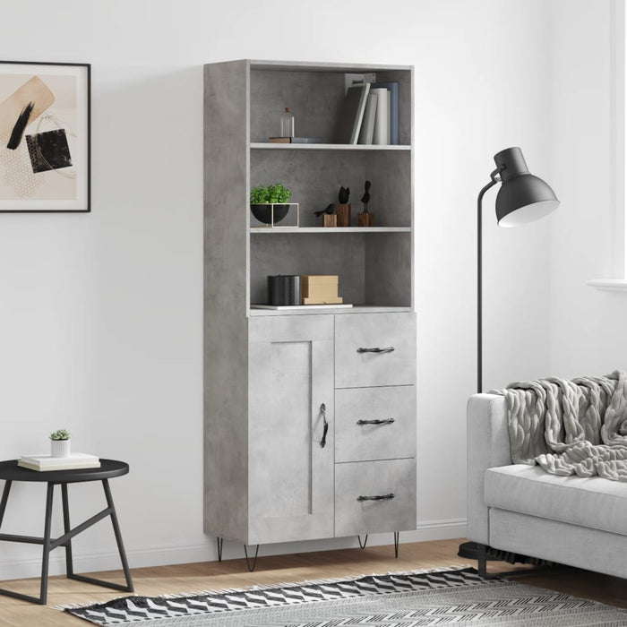 vidaXL Highboard Concrete Grey 69.5x34x180 cm Engineered Wood