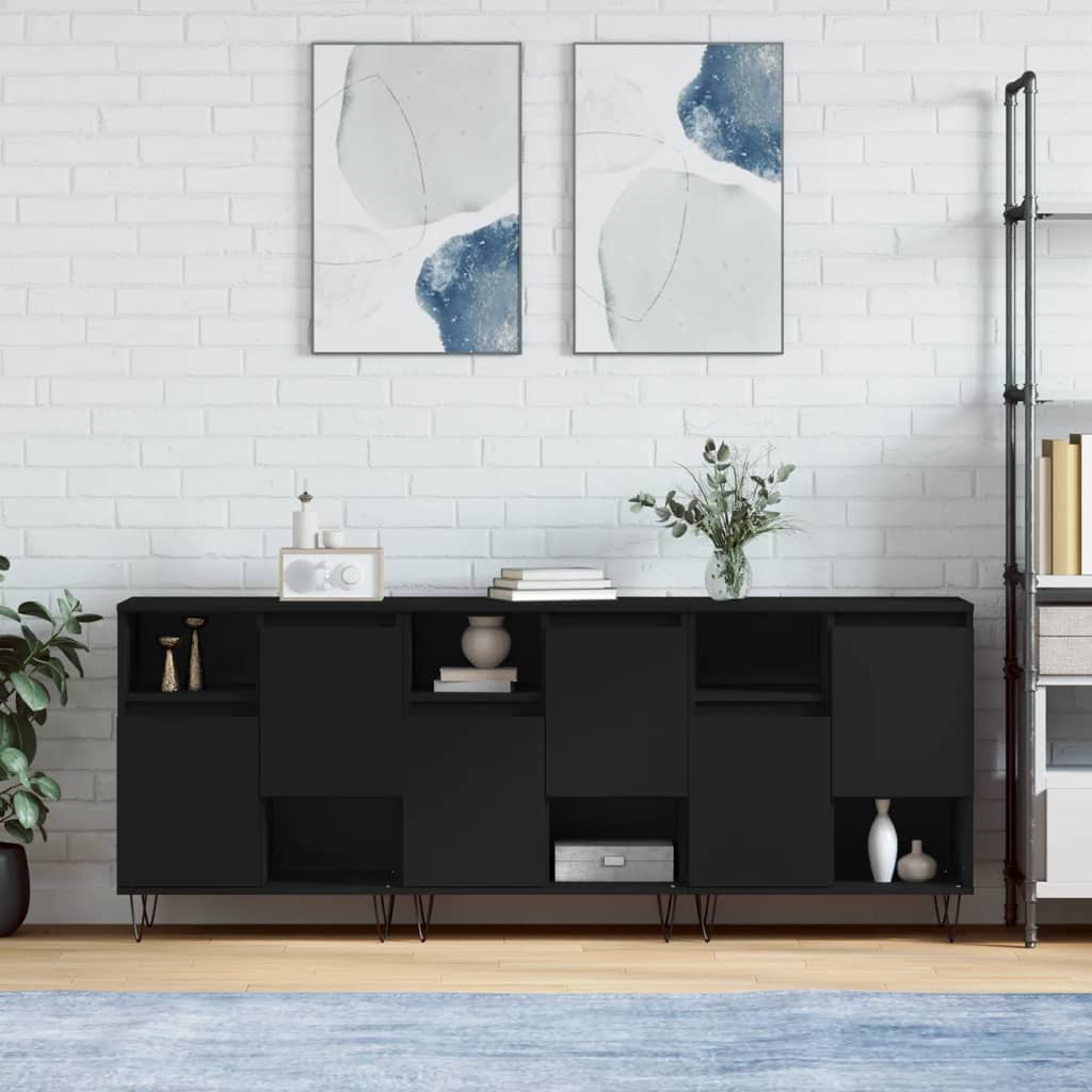 vidaXL Sideboards 3 pcs Black Engineered Wood