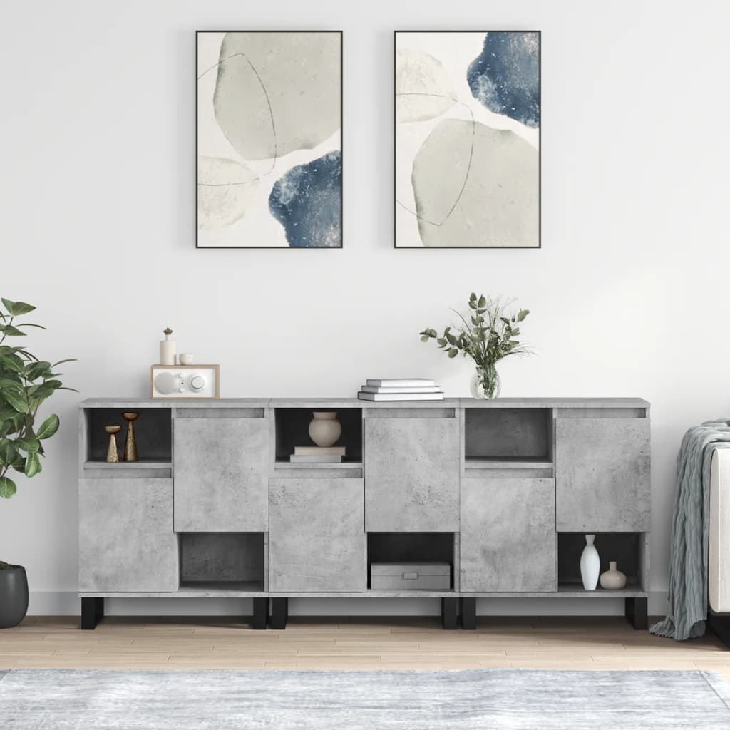 vidaXL Sideboards 3 pcs Concrete Grey Engineered Wood