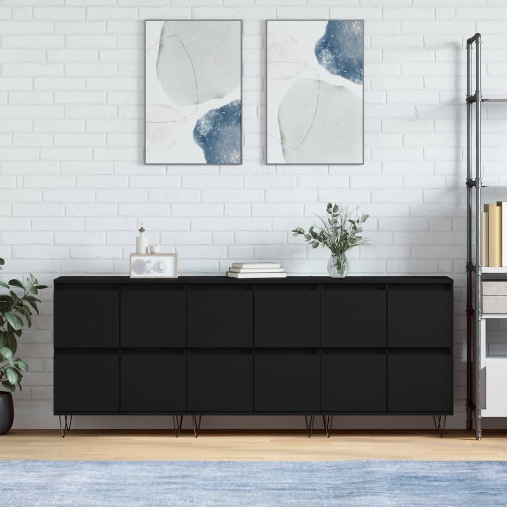 vidaXL Sideboards 3 pcs Black Engineered Wood