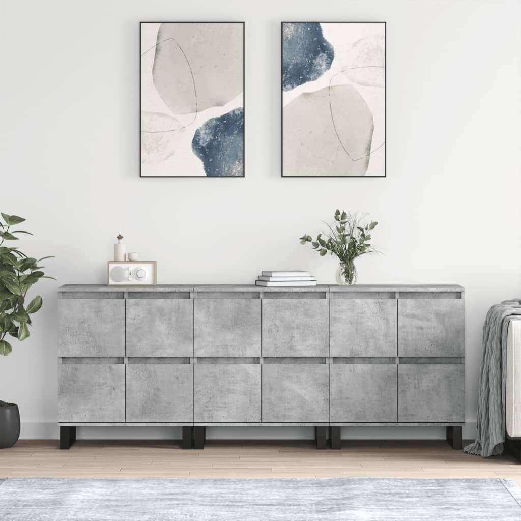 vidaXL Sideboards 3 pcs Concrete Grey Engineered Wood