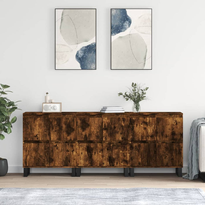 vidaXL Sideboards 3 pcs Smoked Oak Engineered Wood