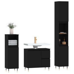 vidaXL 3 Piece Bathroom Furniture Set Black Engineered Wood