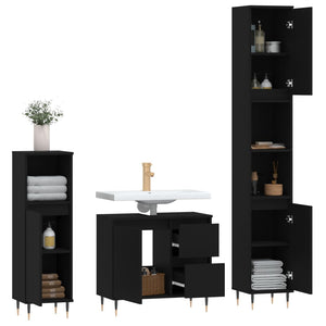 vidaXL 3 Piece Bathroom Furniture Set Black Engineered Wood