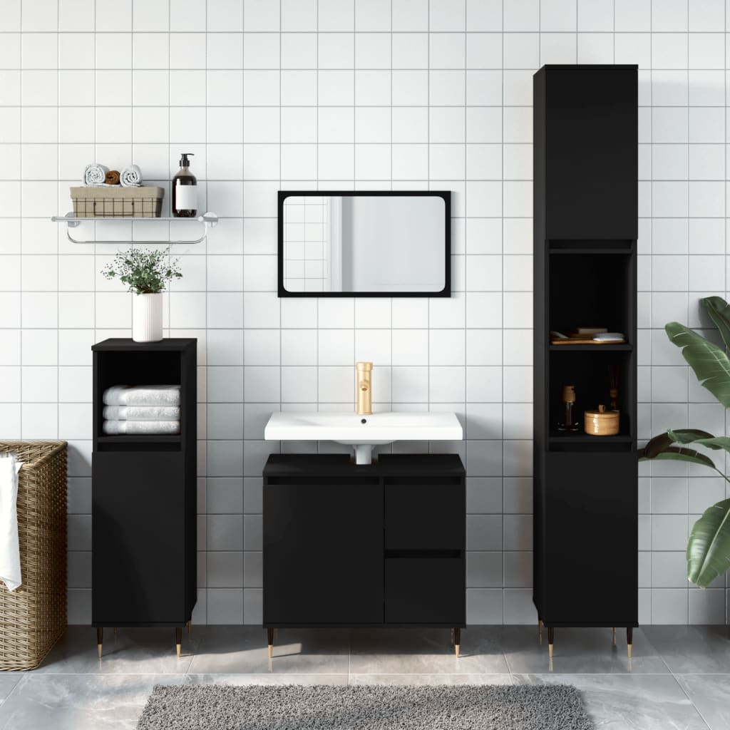 vidaXL 3 Piece Bathroom Furniture Set Black Engineered Wood