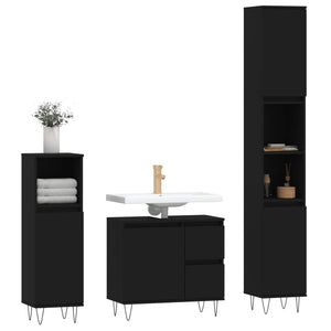 vidaXL 3 Piece Bathroom Furniture Set Black Engineered Wood