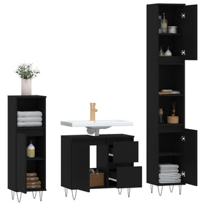 vidaXL 3 Piece Bathroom Furniture Set Black Engineered Wood