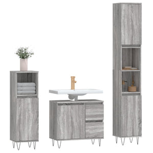 vidaXL 3 Piece Bathroom Furniture Set Grey Sonoma Engineered Wood