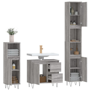 vidaXL 3 Piece Bathroom Furniture Set Grey Sonoma Engineered Wood