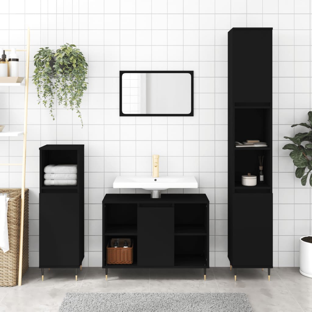 vidaXL 3 Piece Bathroom Furniture Set Black Engineered Wood