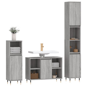 vidaXL 3 Piece Bathroom Furniture Set Grey Sonoma Engineered Wood