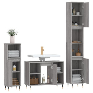 vidaXL 3 Piece Bathroom Furniture Set Grey Sonoma Engineered Wood