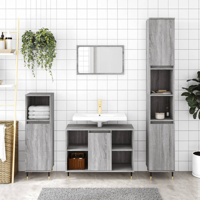 vidaXL 3 Piece Bathroom Furniture Set Grey Sonoma Engineered Wood