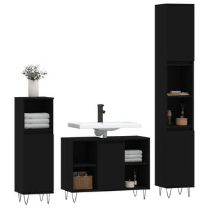 vidaXL 3 Piece Bathroom Furniture Set Black Engineered Wood