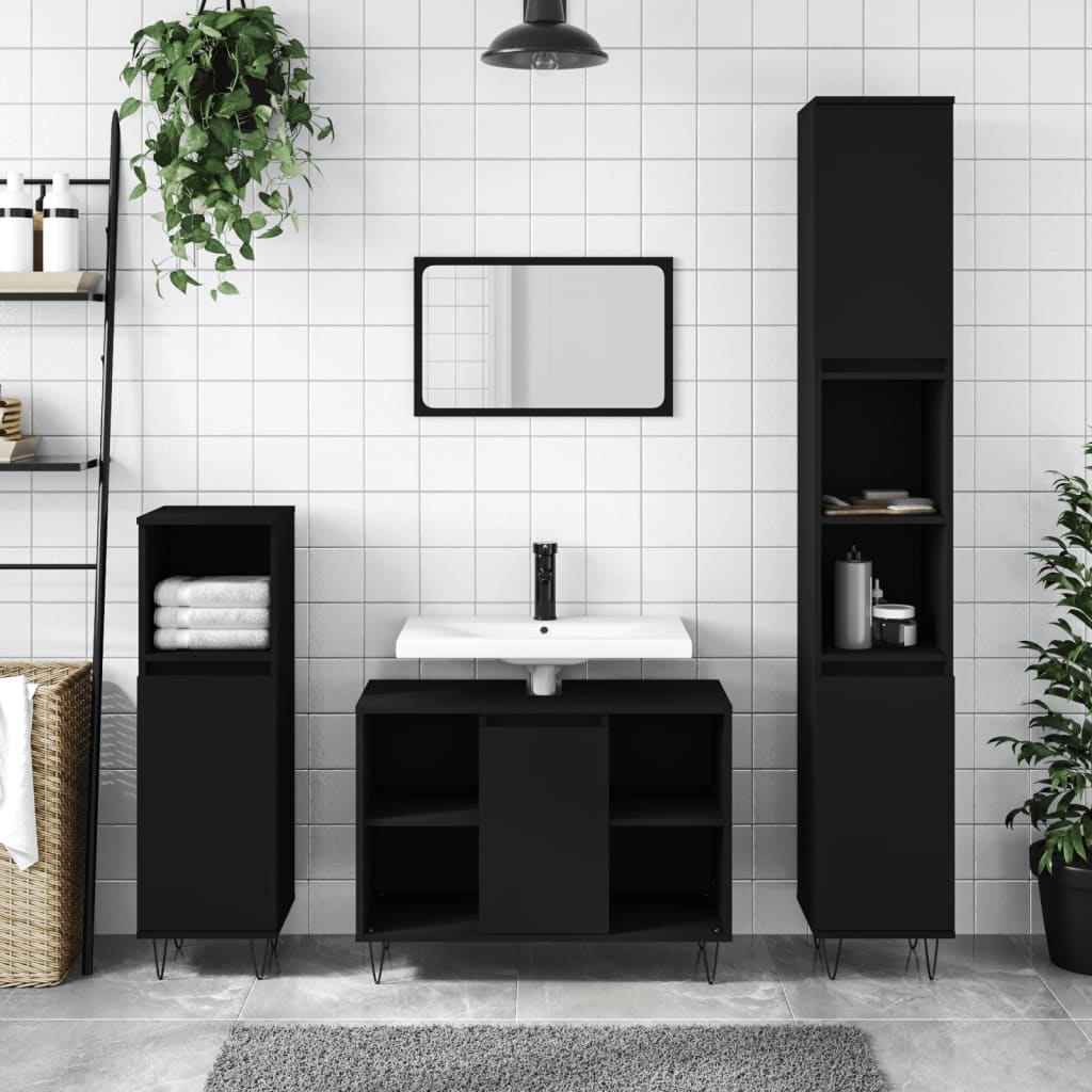 vidaXL 3 Piece Bathroom Furniture Set Black Engineered Wood