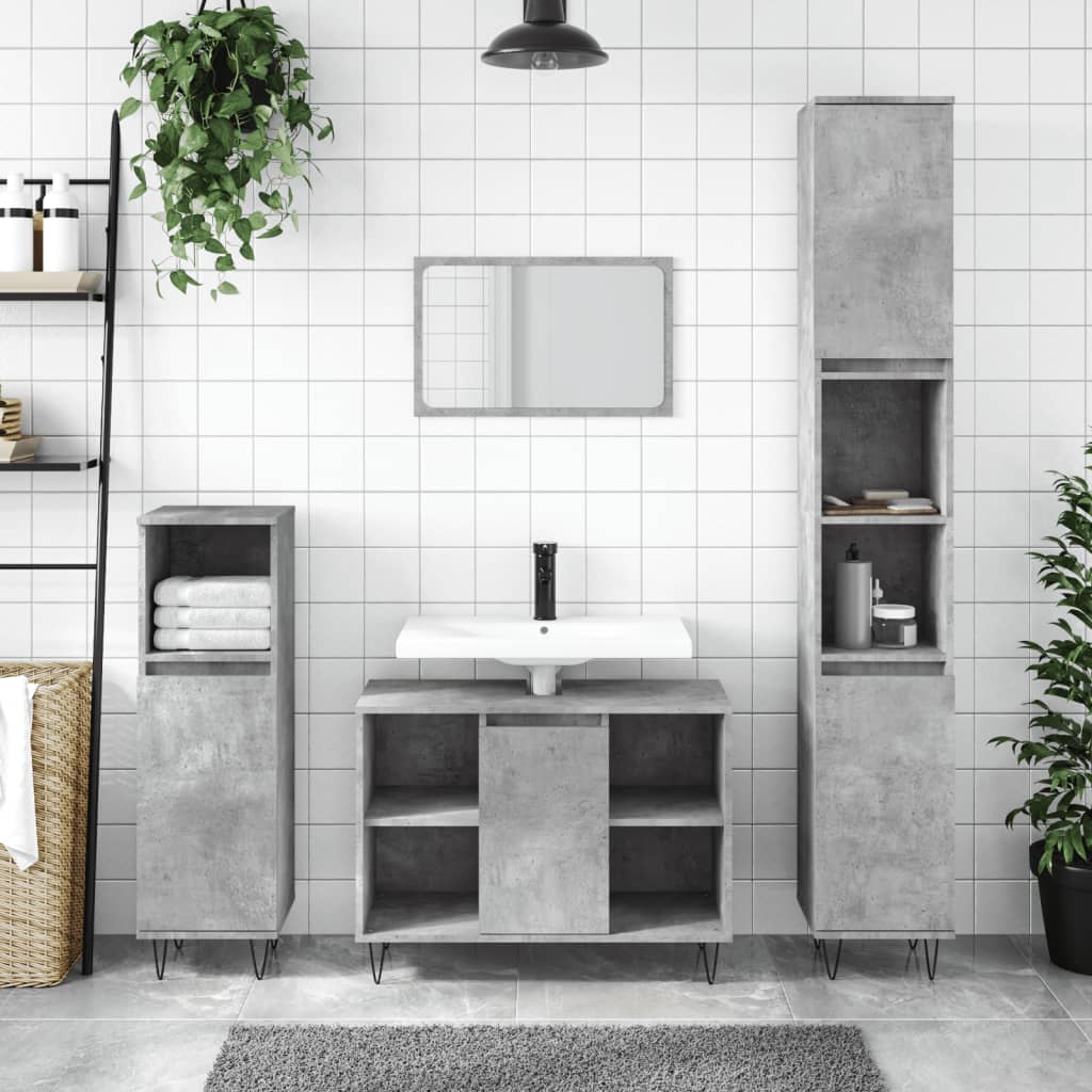 vidaXL 3 Piece Bathroom Furniture Set Concrete Grey Engineered Wood