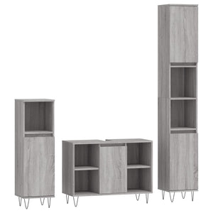 vidaXL 3 Piece Bathroom Furniture Set Grey Sonoma Engineered Wood