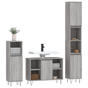 vidaXL 3 Piece Bathroom Furniture Set Grey Sonoma Engineered Wood