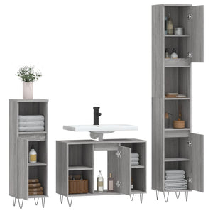 vidaXL 3 Piece Bathroom Furniture Set Grey Sonoma Engineered Wood