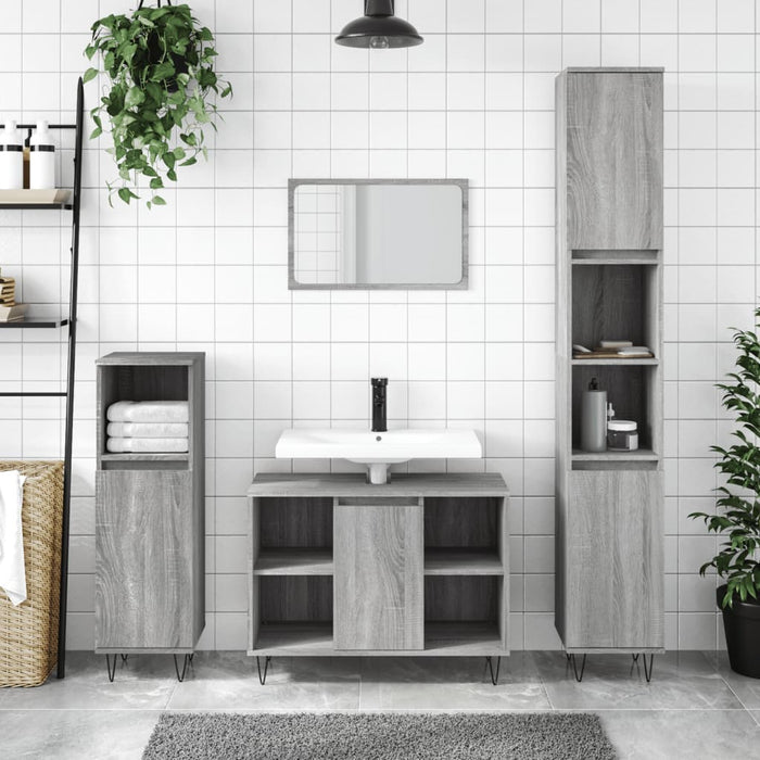 vidaXL 3 Piece Bathroom Furniture Set Grey Sonoma Engineered Wood