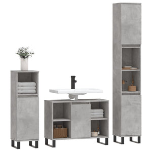 vidaXL 3 Piece Bathroom Furniture Set Concrete Grey Engineered Wood