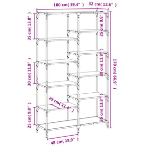 vidaXL Bookshelf Black 100x32x170 cm Engineered Wood and Iron