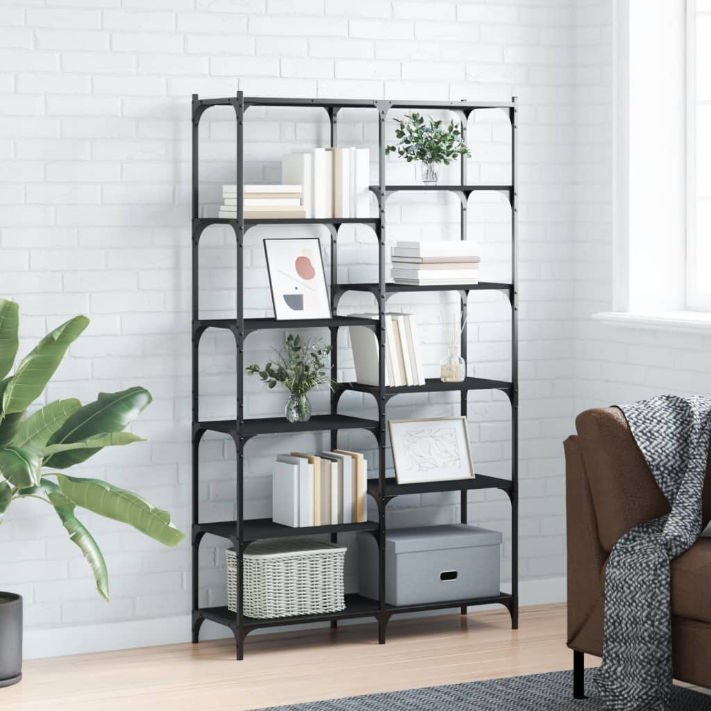 vidaXL Bookshelf Black 100x32x170 cm Engineered Wood and Iron