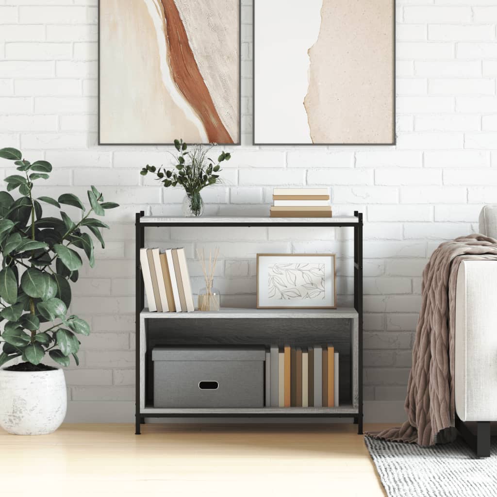 vidaXL Bookshelf Grey Sonoma 80x30x78.5 cm Engineered Wood and Iron