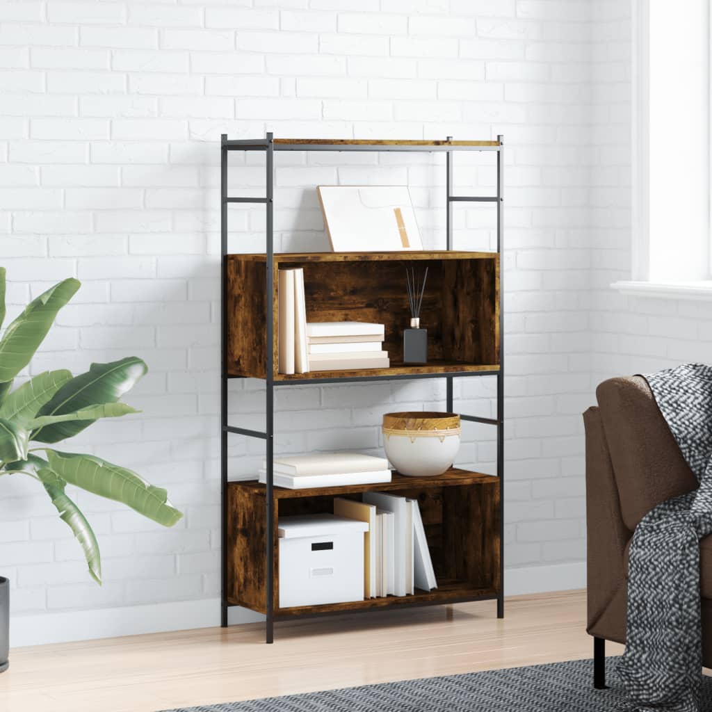 vidaXL Bookshelf Smoked Oak 80x30x145.5 cm Engineered Wood and Iron