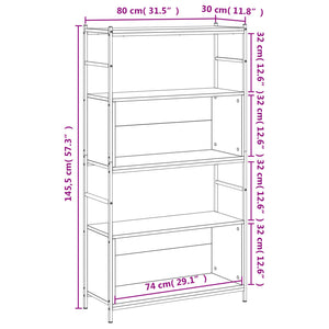 vidaXL Bookshelf Grey Sonoma 80x30x145.5 cm Engineered Wood and Iron