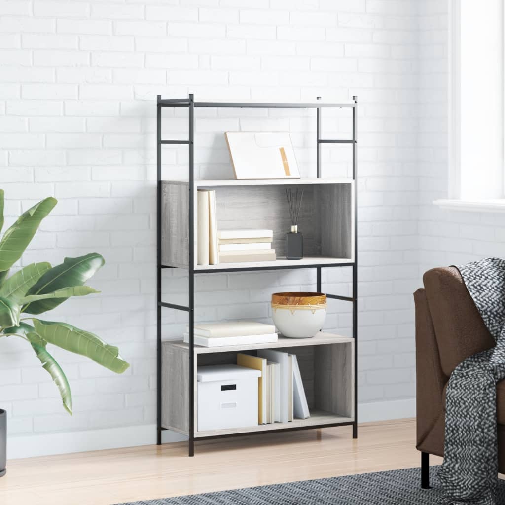 vidaXL Bookshelf Grey Sonoma 80x30x145.5 cm Engineered Wood and Iron