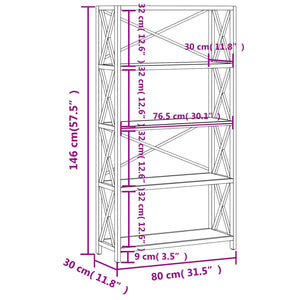 vidaXL 5-Tier Shelf 80x30x146 cm Solid Wood Oak