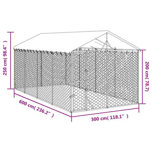 vidaXL Outdoor Dog Kennel with Roof Silver 3x6x2.5 m Galvanised Steel