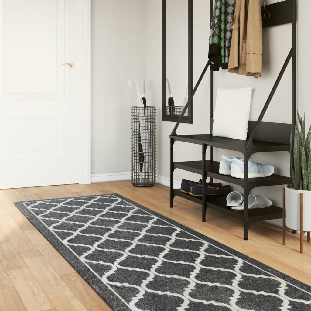 vidaXL Rug Washable Black and White 80x300 cm Anti Slip