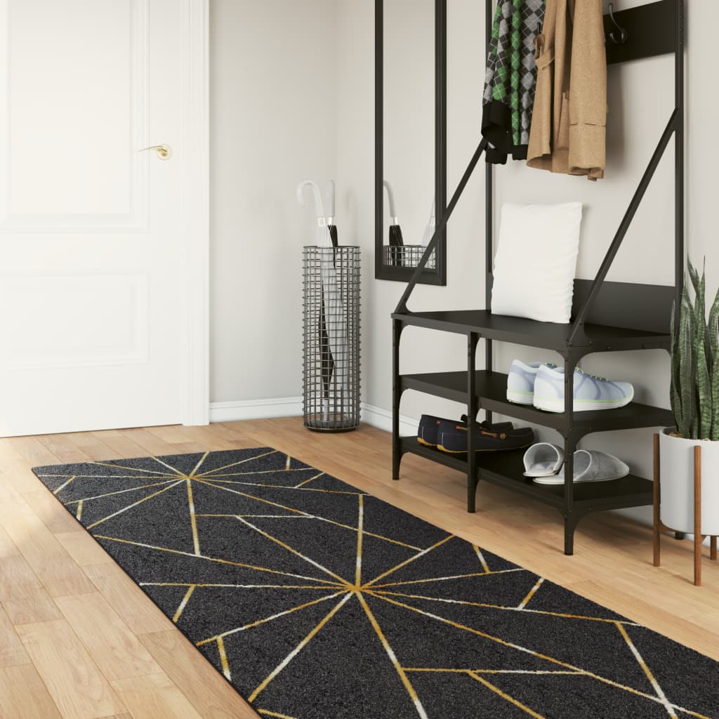 vidaXL Rug Washable Black and Gold 80x300 cm Anti Slip