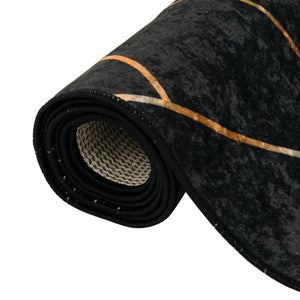 vidaXL Rug Washable Black and Gold 190x300 cm Anti Slip