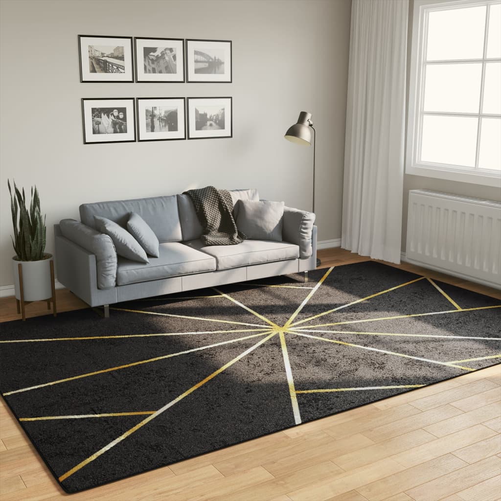 vidaXL Rug Washable Black and Gold 190x300 cm Anti Slip