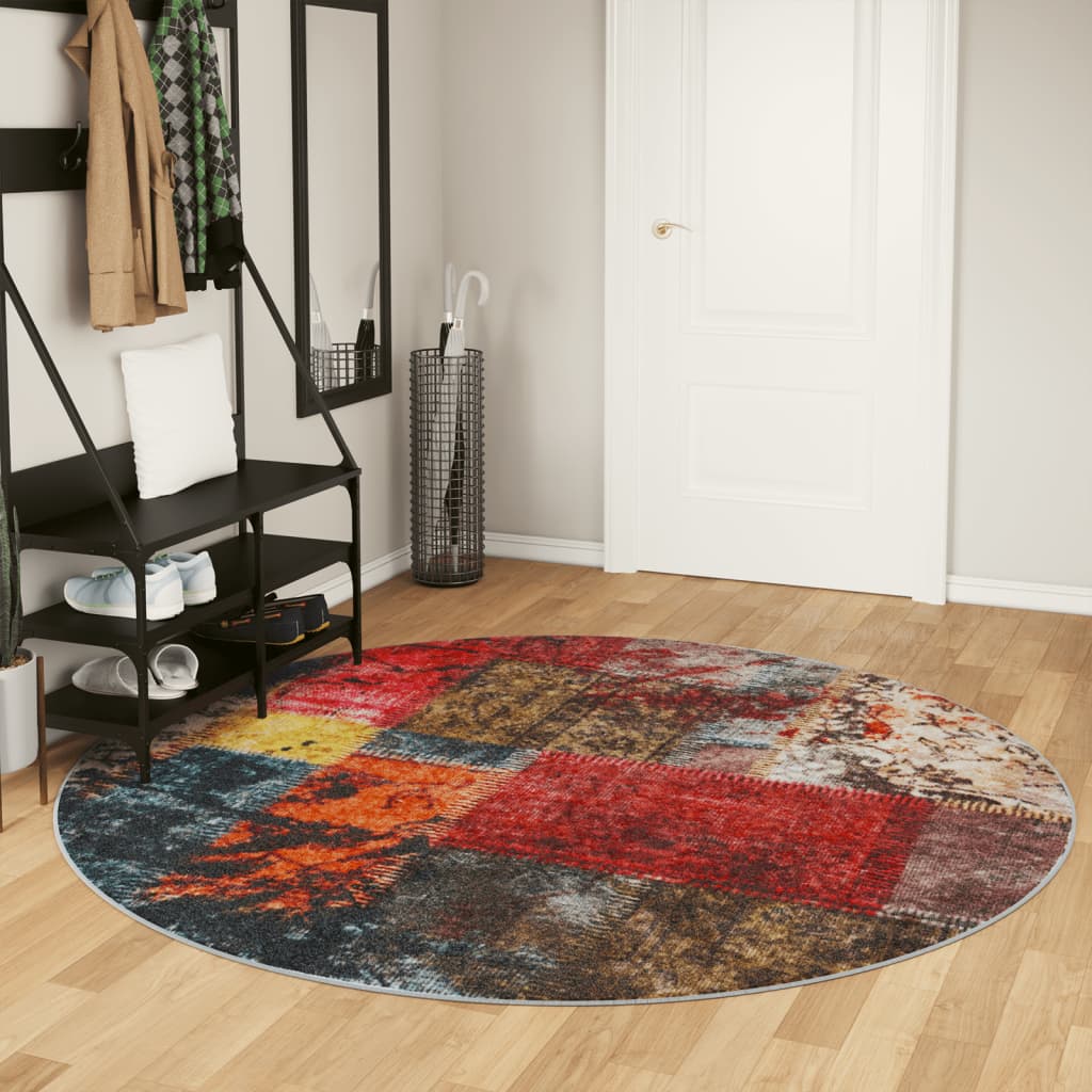 vidaXL Rug Washable Multicolour Ø 200 cm Anti Slip