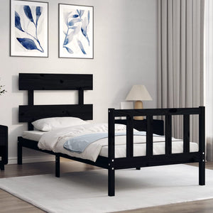 vidaXL Bed Frame without Mattress Black 90x200 cm Solid Wood Pine