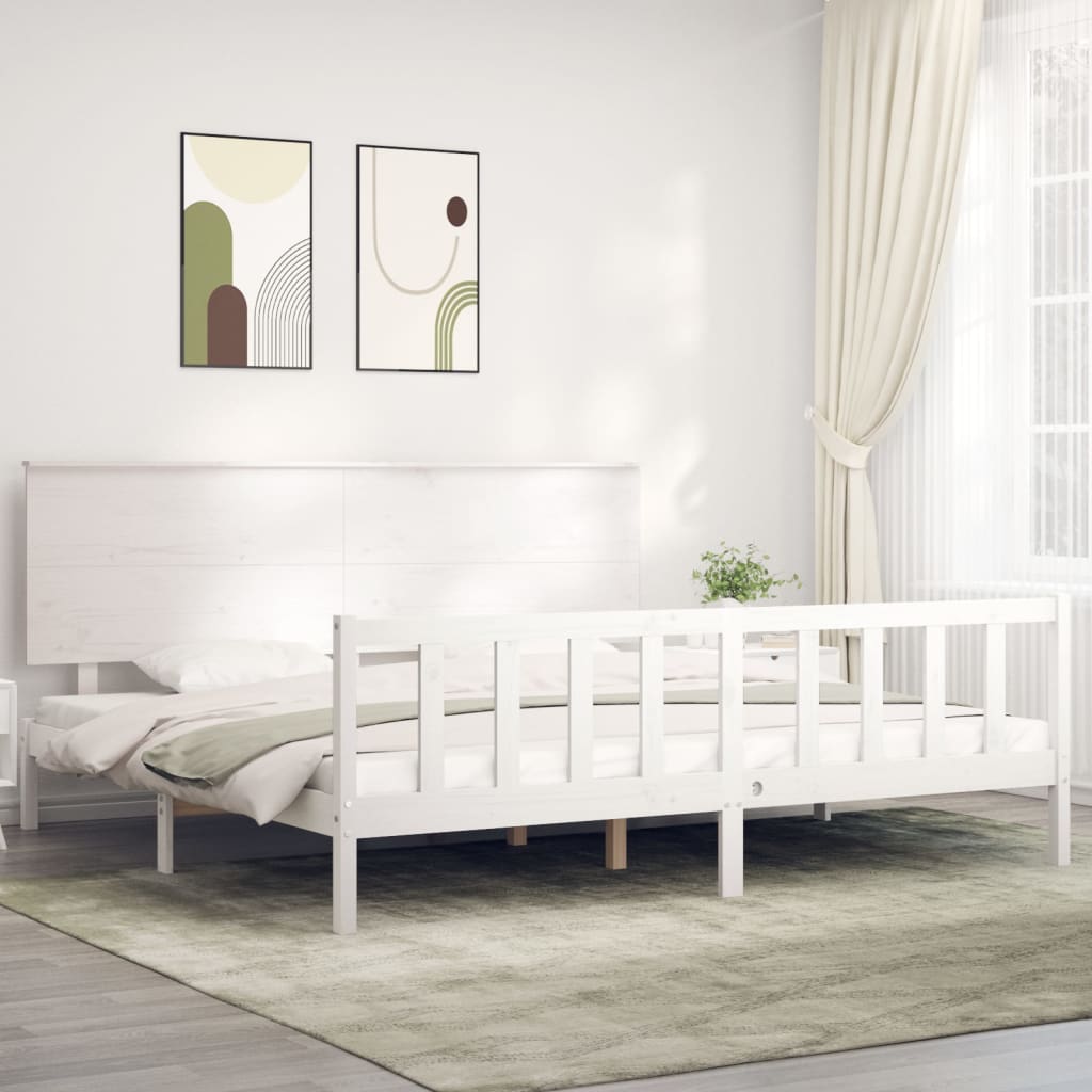 vidaXL Bed Frame without Mattress White Super King Size Solid Wood Pine