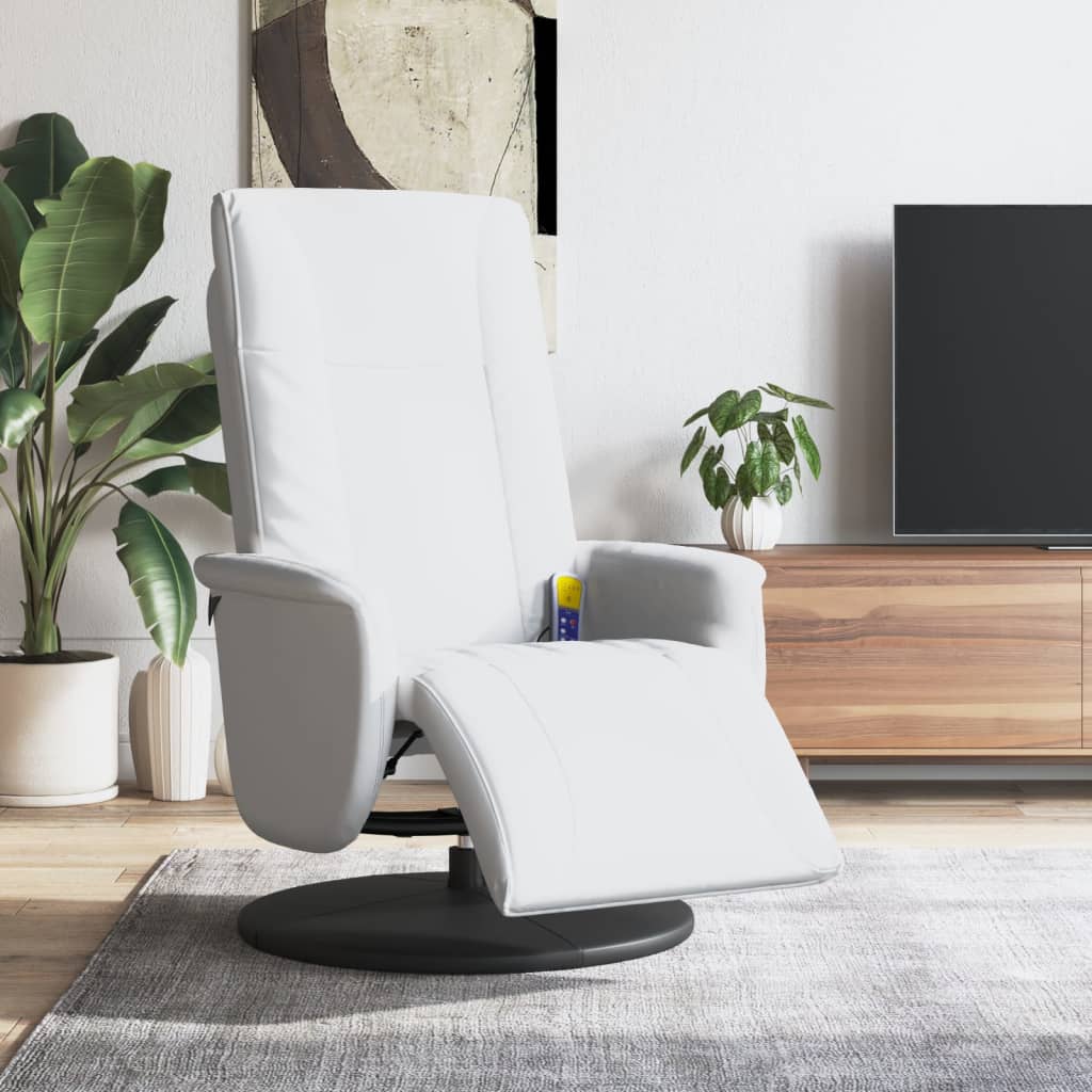 vidaXL Massage Recliner Chair with Footrest White Faux Leather